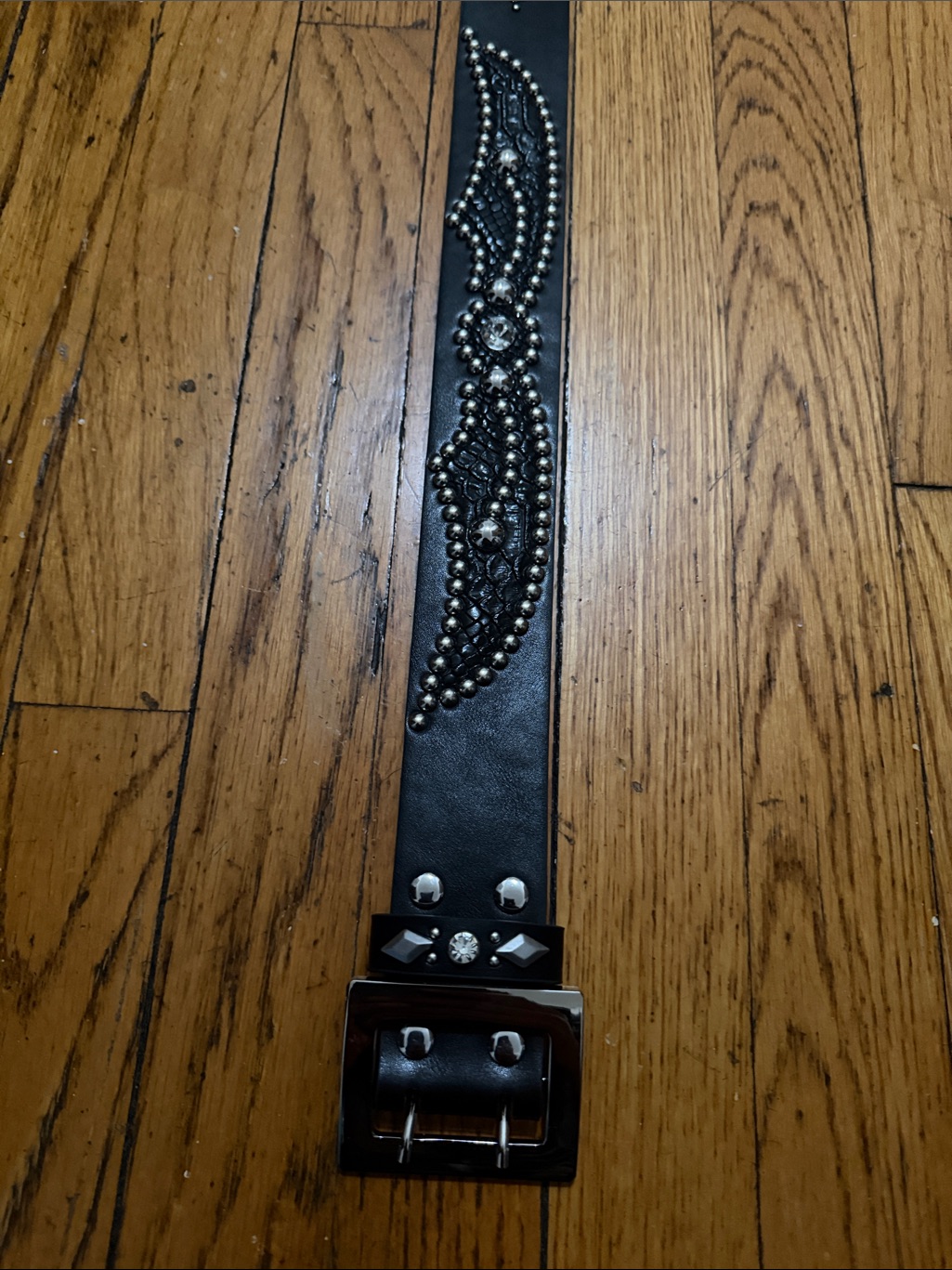 Mnml Rockstar Black Leather Belt With Studded Swirl Design